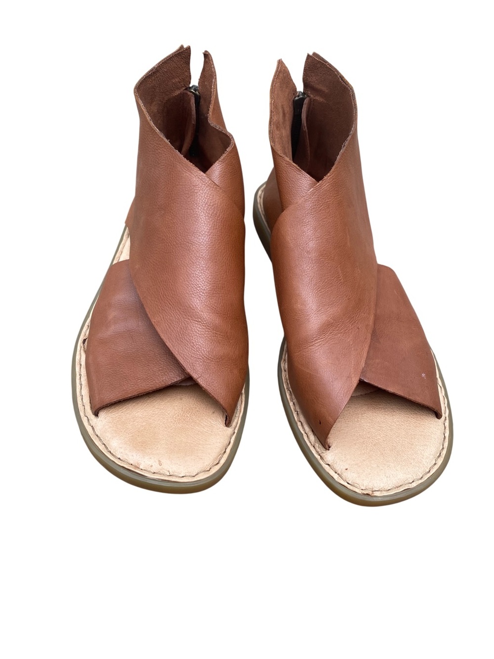 Born Iwa Leather Crisscross Zip Back Sandals Shoes Cuoio Brown Womans 8M